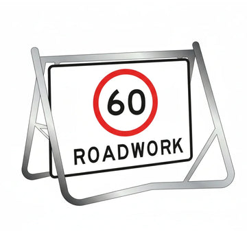 Swing Stand 60km Roadwork Sign, 900x600mm Class 1 Reflective Traffic Control Sign on Yellow Galvanised Steel Frame