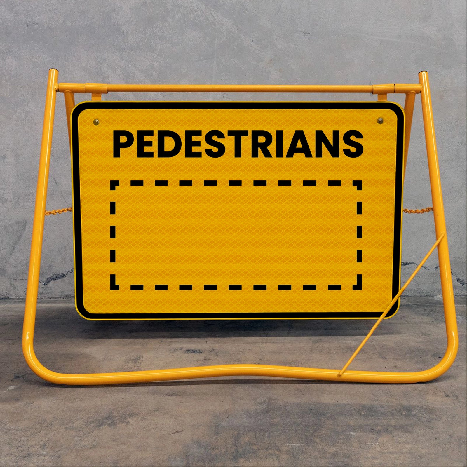 Pedestrian Awareness Traffic Sign positioned on a roadside verge, demonstrating high-visibility route guidance on an active civil site.