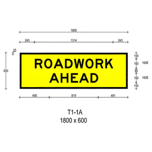 Boxed Edge Sign - Roadwork Ahead Sign - 1800x600mm - Boxed Edge Signs