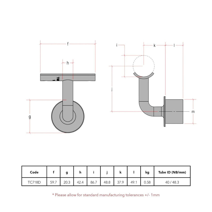 CopeRail 718 - DDA Assist Socket Handrail Bracket (To Suit 48mm Posts)