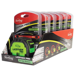 Sterling Ultimax Pro Tape Measure Easyread: 8m Metric Magnetic Hook - Tools