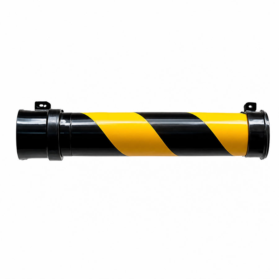 Black and yellow Tiger Tails sheath fitted over overhead lines to improve cable visibility and safety on construction sites.