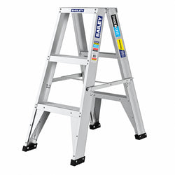 Lightweight 0.9m Bailey Trade Lyte aluminium double-sided stepladder featuring 3 steps on both sides and double-riveted frame construction.