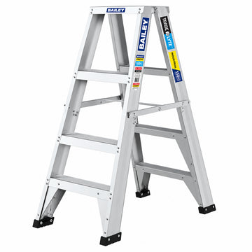 1.2m Bailey Trade Lyte double-sided aluminium stepladder featuring 4 steps on both sides and a double-riveted frame.