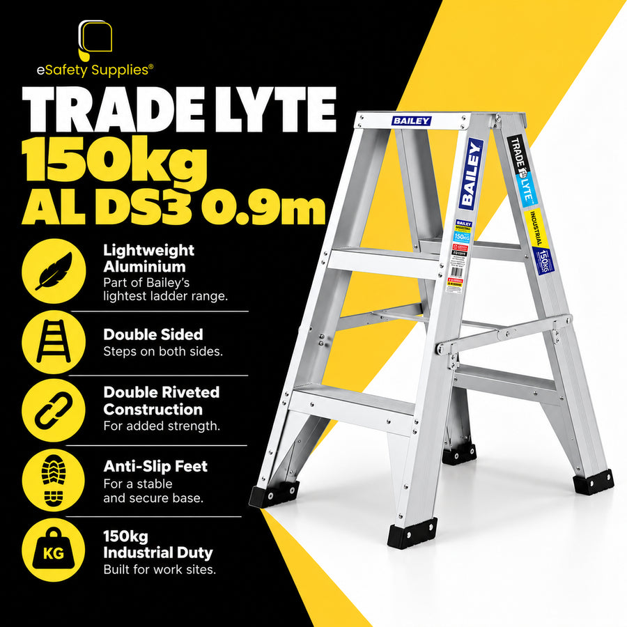 Compact 0.9m 3-step A-frame aluminium stepladder designed for two-person access or dual-sided climbing.