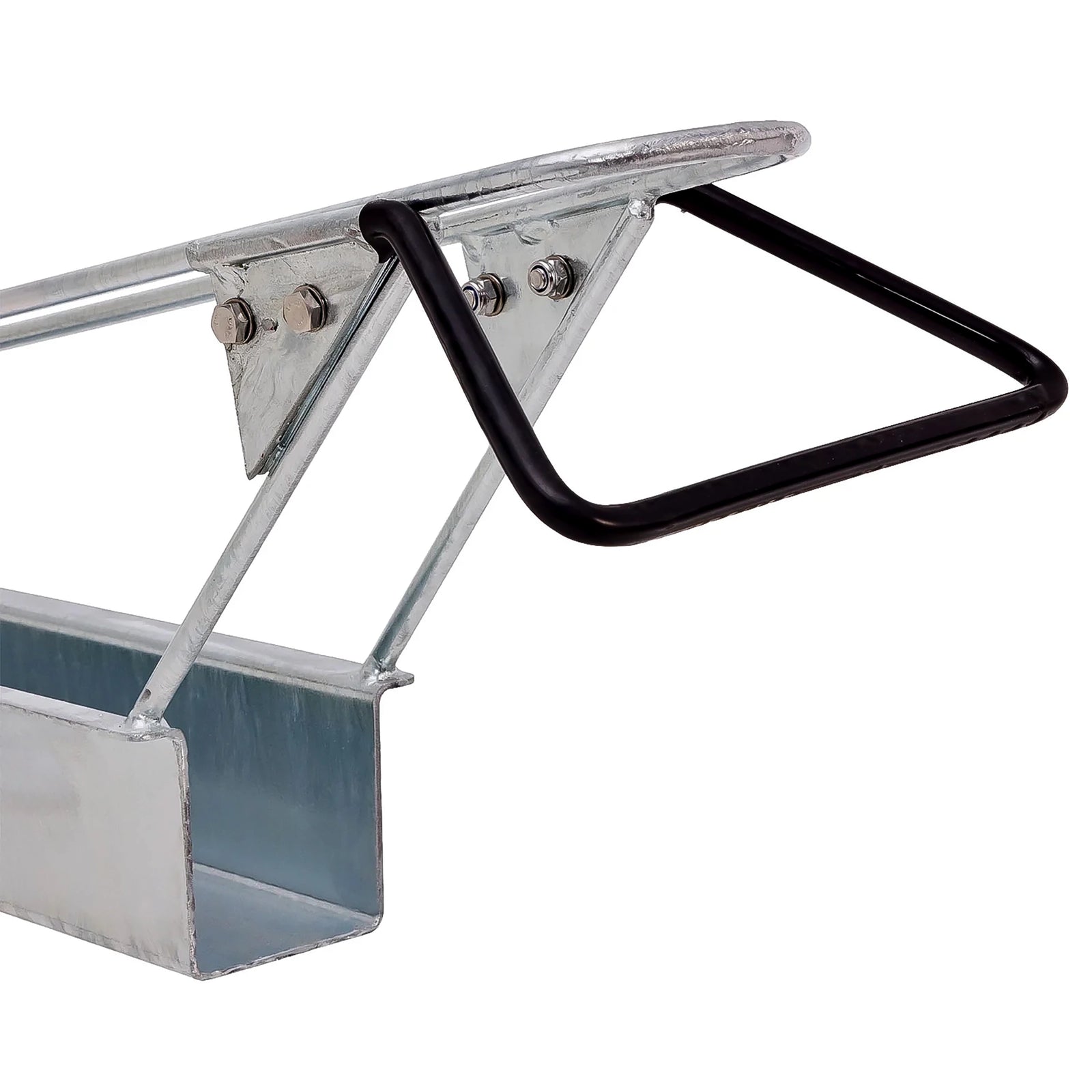 Close-up of the Gas-Assisted Upper Bike Rack Track being lowered, showing the smooth gliding mechanism and wheel channel.