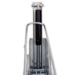 [Two Tier Bike Rack], high-density galvanized steel bicycle storage system with gas-assisted upper tier.