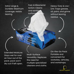 Close-up of an UltraGrime Heavy-Duty Wipe, showcasing the thick, low-lint cloth texture designed to trap grease and grime.
