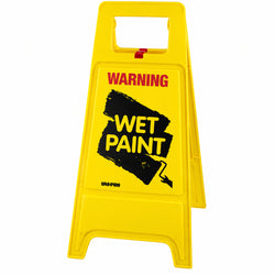 High-visibility yellow UNi-PRO A-frame warning sign with bold black "WET PAINT" text and a painter icon.