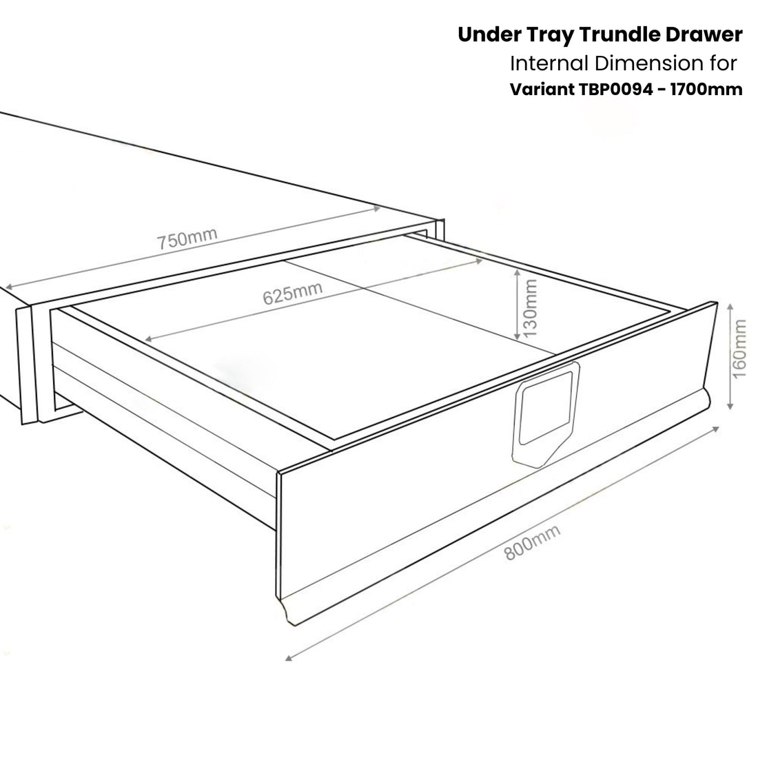 Under Tray Trundle Drawer 175 kg Size 1500mm TBP0093