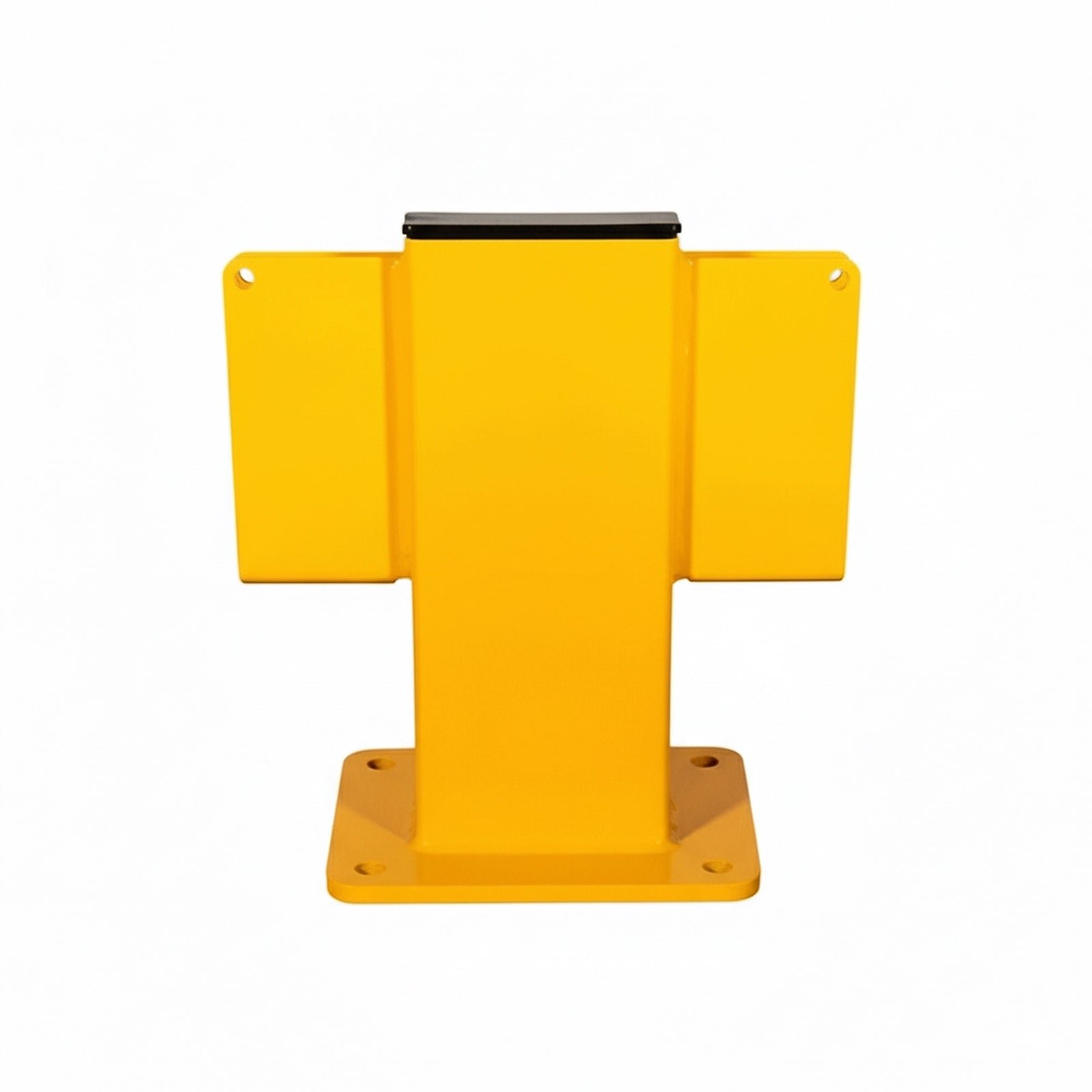 Unleashed Bump Rail Middle Post, Heavy-Duty Steel Warehouse Barrier Support with Floor-Mounted Base Plate for Forklift Protection.