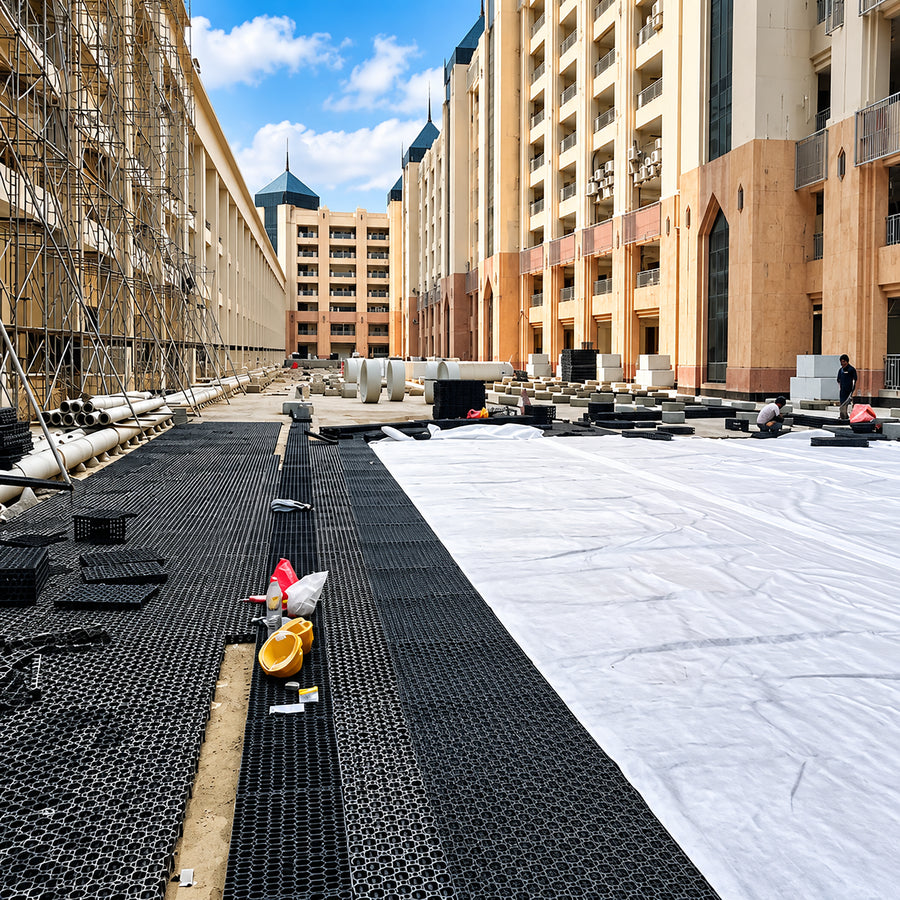 30mm polypropylene sub-surface water drainage matrix.