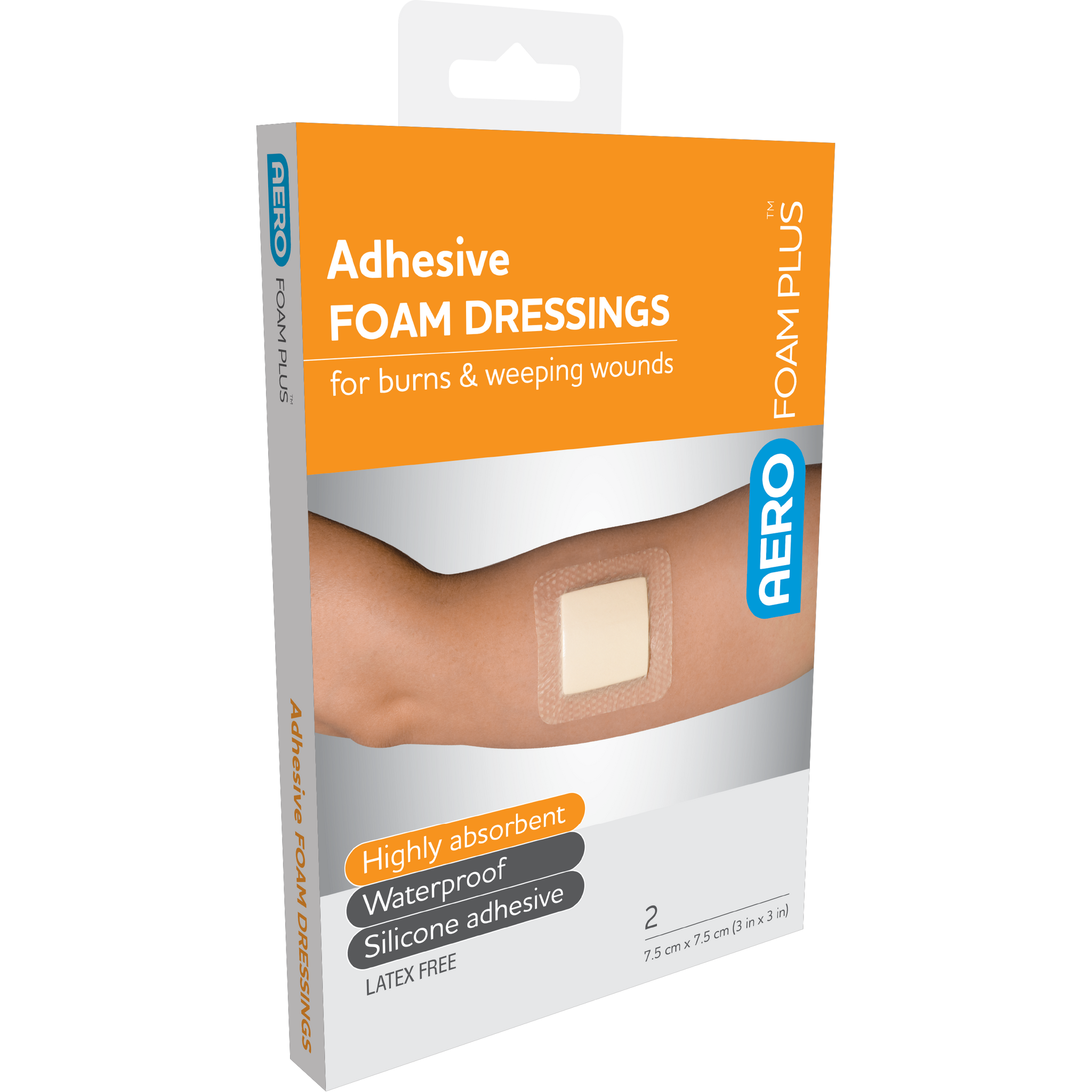 AEROFOAM PLUS Adhesive Foam Dressings 7.5 x 7.5cm Box/2