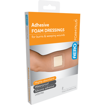 AEROFOAM PLUS Adhesive Foam Dressings 7.5 x 7.5cm Box/2