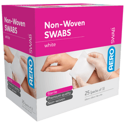 AEROSWAB Sterile White Non-Woven Swab 10 x 10cm (Packs of 3) Box/25