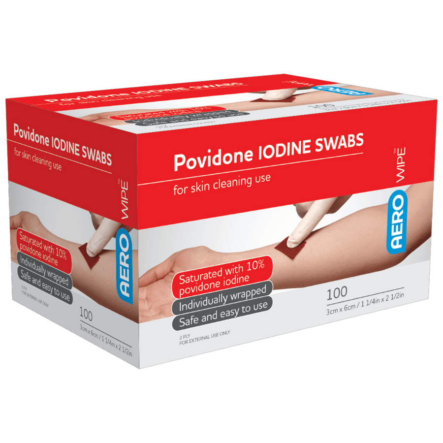 AEROWIPE 10% Povidone Iodine Swabs 60 x 33mm Box/100