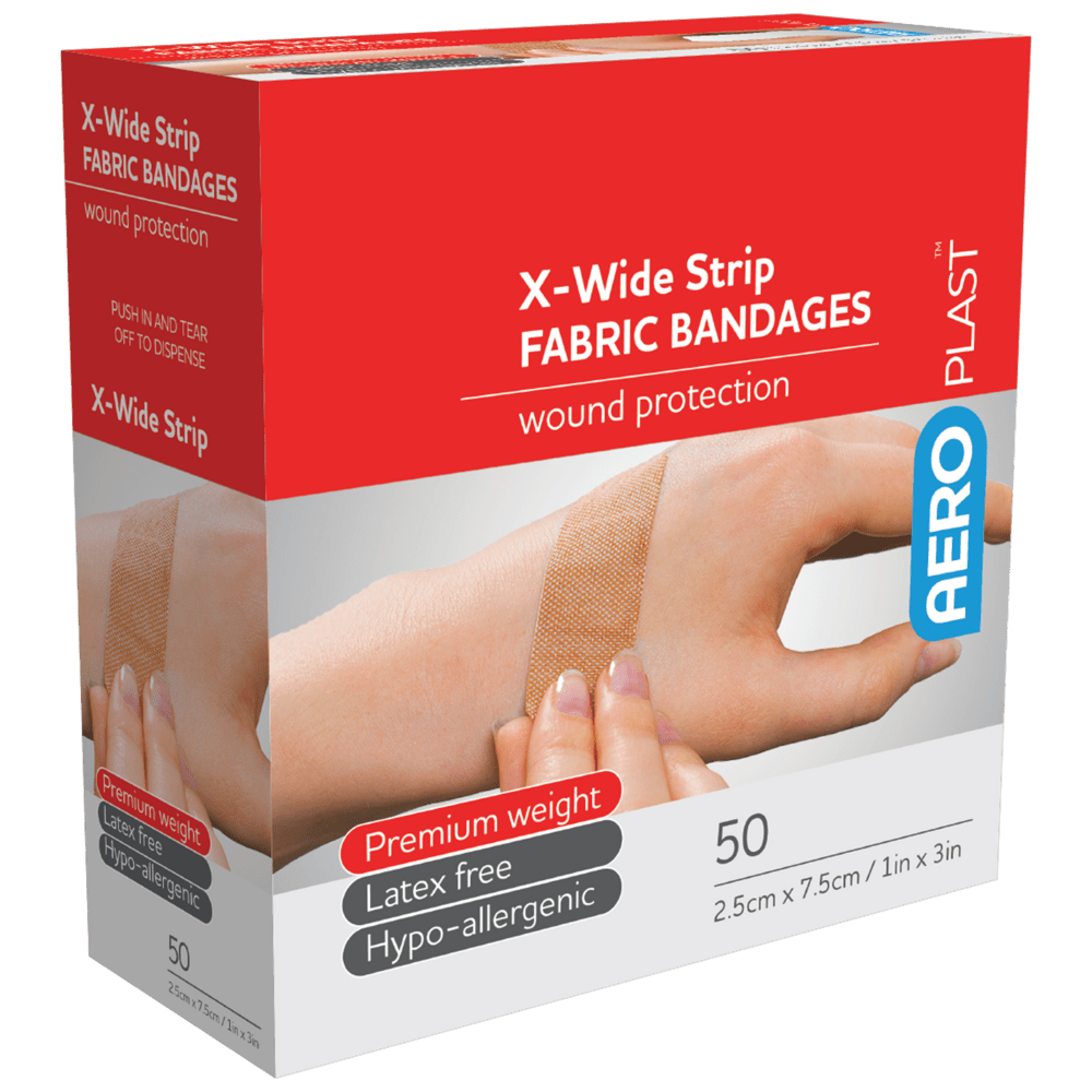 AEROPLAST Premium Fabric X-Wide Strip 7.5 x 2.5cm Box/50
