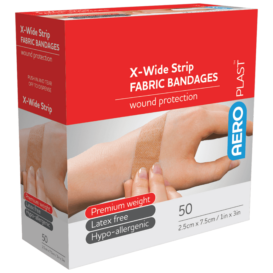 AEROPLAST Premium Fabric X-Wide Strip 7.5 x 2.5cm Box/50