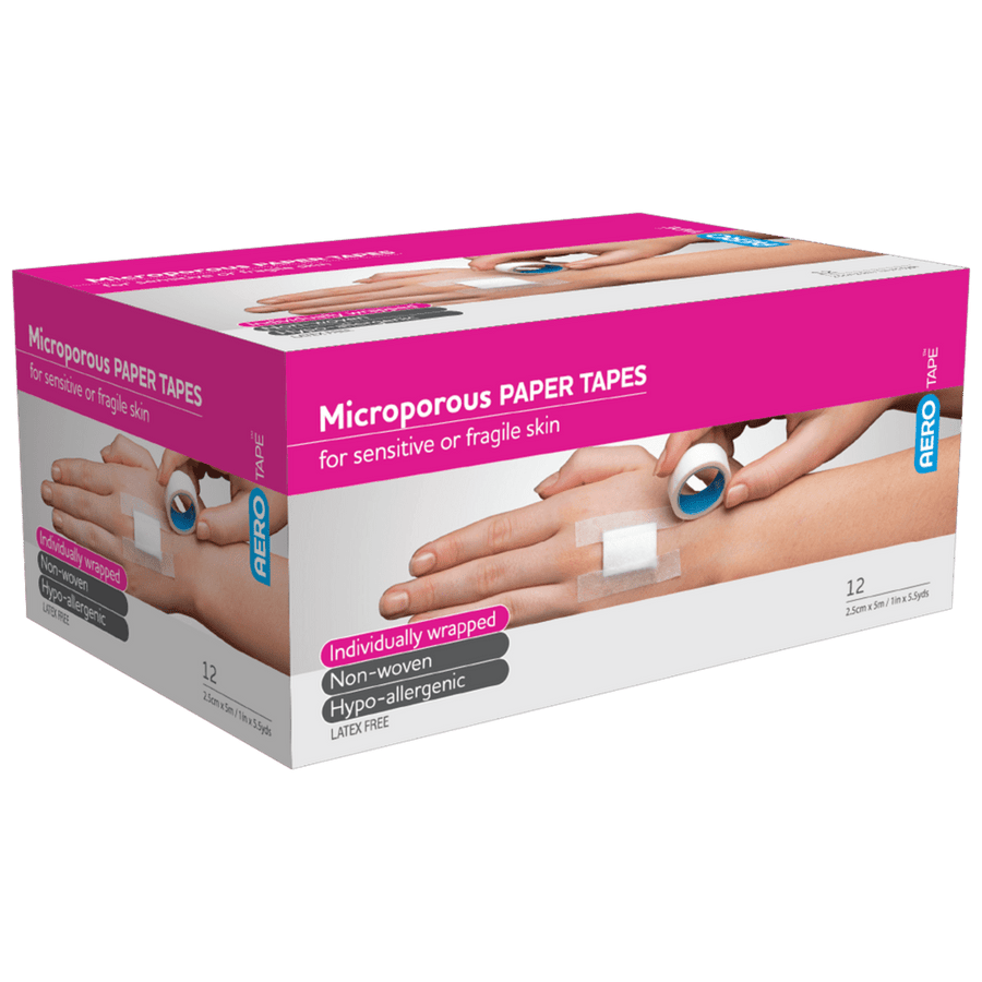 AEROTAPE White Microporous Paper Tape 2.5cm x 5M Box/12