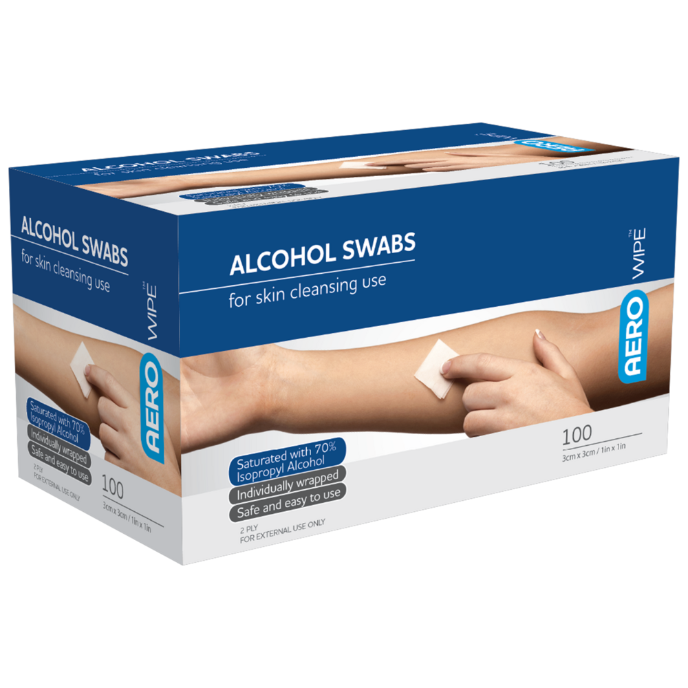 AEROWIPE 70% Isopropyl Alcohol Swab 3 x 3cm Box/100