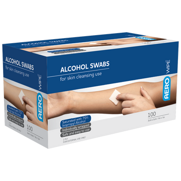 AEROWIPE 70% Isopropyl Alcohol Swab 3 x 3cm Box/100