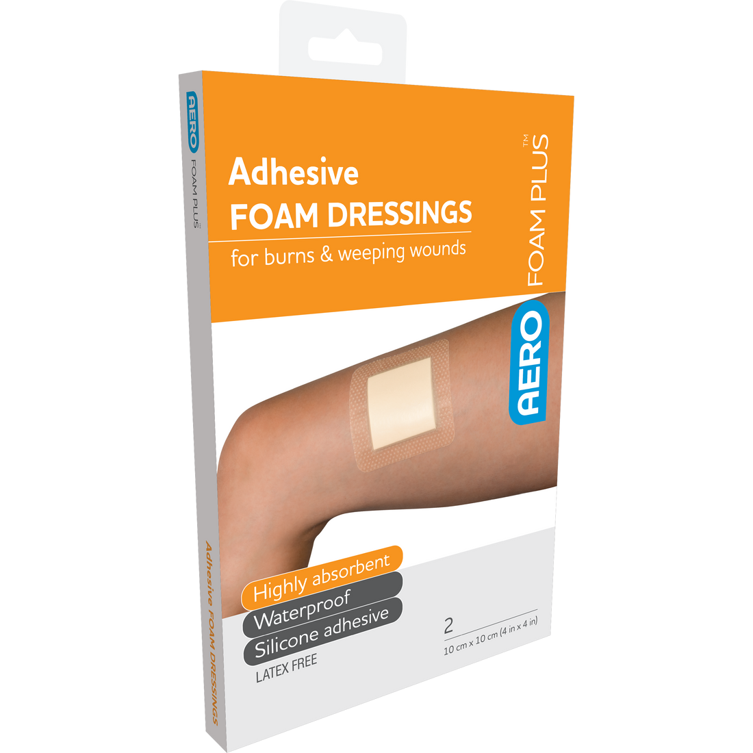 AEROFOAM PLUS Adhesive Foam Dressings 10 x 10cm Box/2