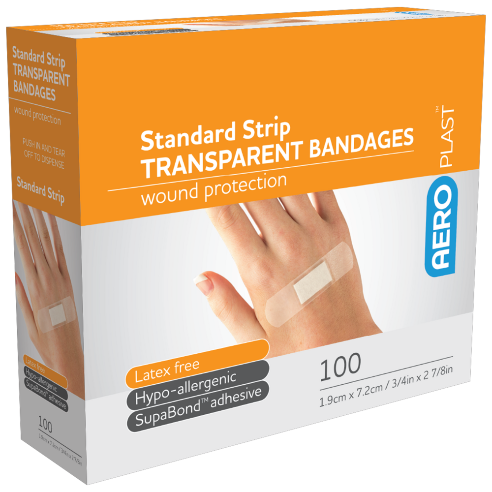 AEROPLAST Transparent Standard Strip 7.2 x 1.9cm Box/100