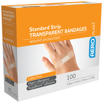 AEROPLAST Transparent Standard Strip 7.2 x 1.9cm Box/100