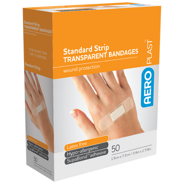 AEROPLAST Transparent Standard Strip 7.2 x 1.9cm Box/50