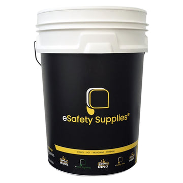 Heavy-duty white polypropylene food-grade pail bucket with a tamper-evident airtight lid and metal wire handle.