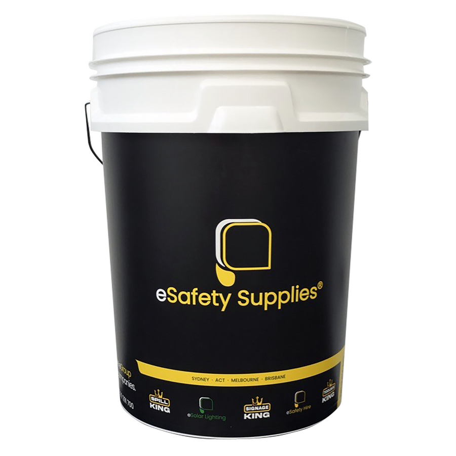 Food-grade white plastic bucket with a tapered stackable design and a sealed tamper-evident lid.