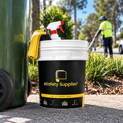 White industrial plastic pail with tamper-evident airtight lid.