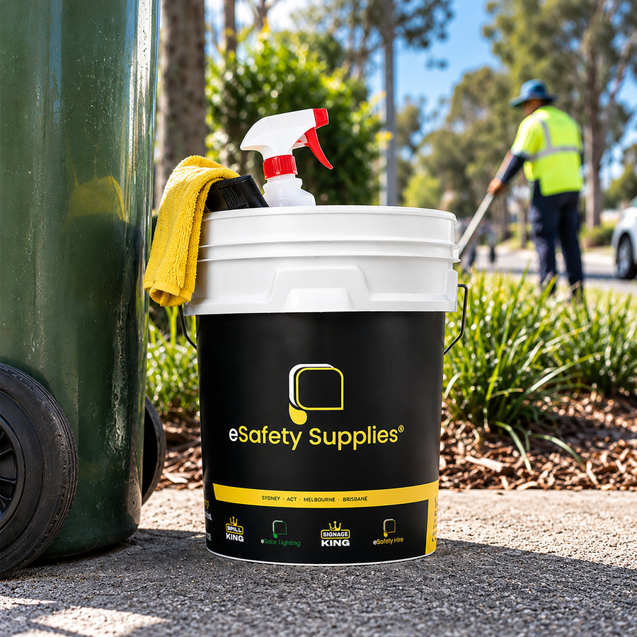 White industrial plastic pail with tamper-evident airtight lid.