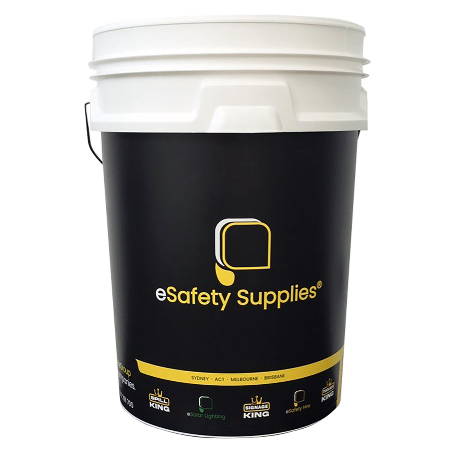 Heavy-duty white polypropylene food-grade pail bucket with a tamper-evident airtight lid and metal wire handle.