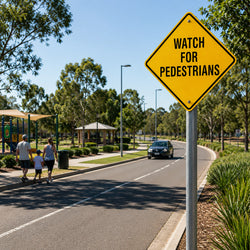 Warning Sign - Watch For Pedestrians - 600 x 600mm 3.5 kg