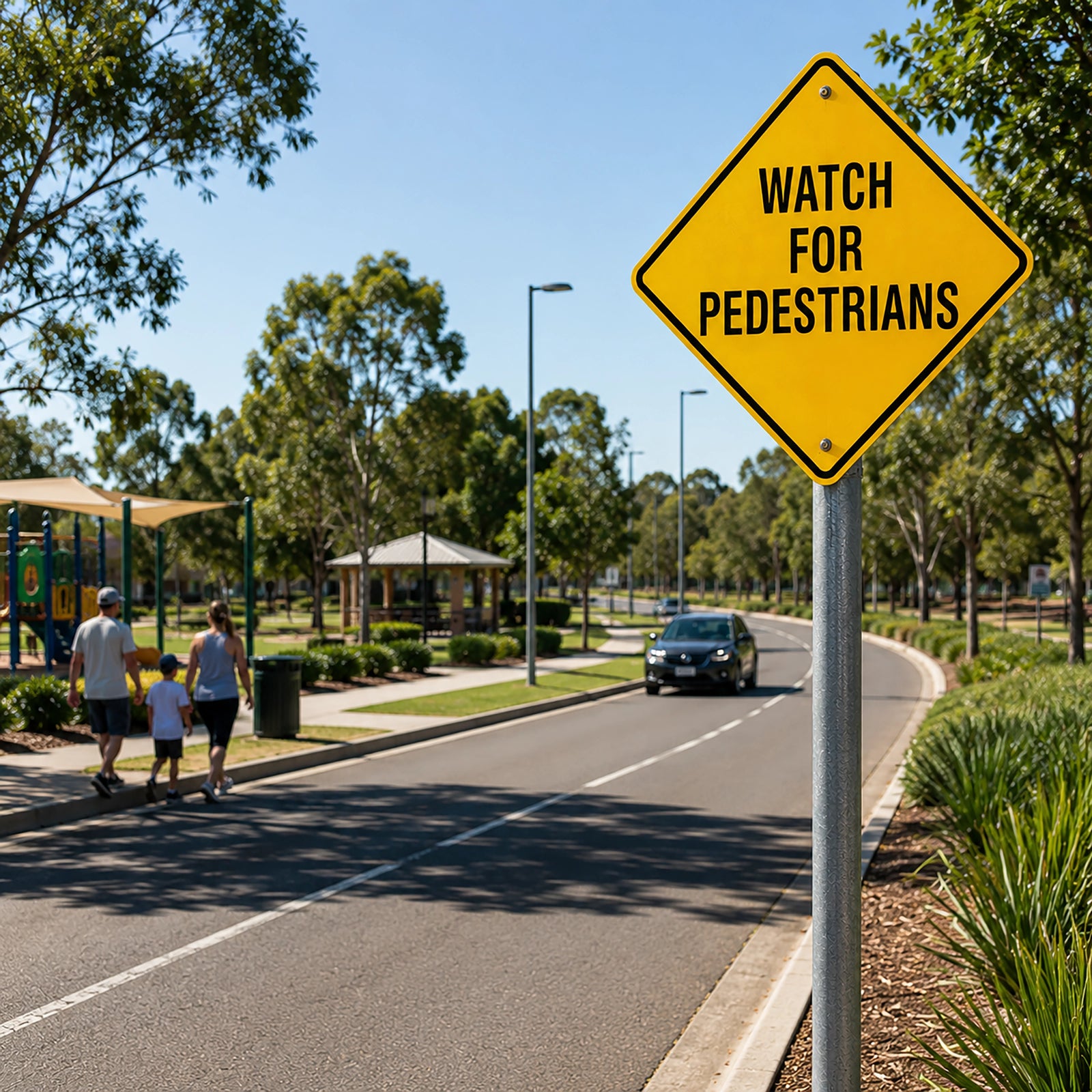 Warning Sign - Watch For Pedestrians - 600 x 600mm 3.5 kg