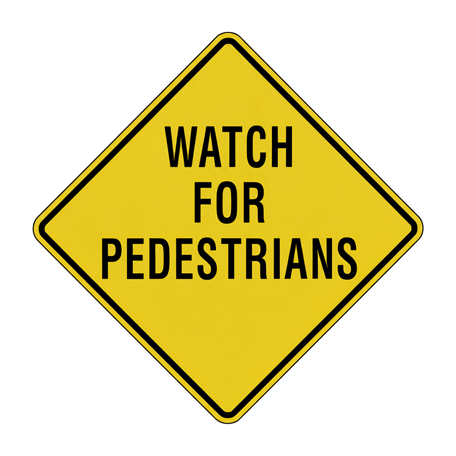 Warning Sign - Watch For Pedestrians - 600 x 600mm 3.5 kg