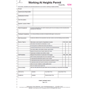 Working At Heights Permit Books - Prestart & Safety Logbooks
