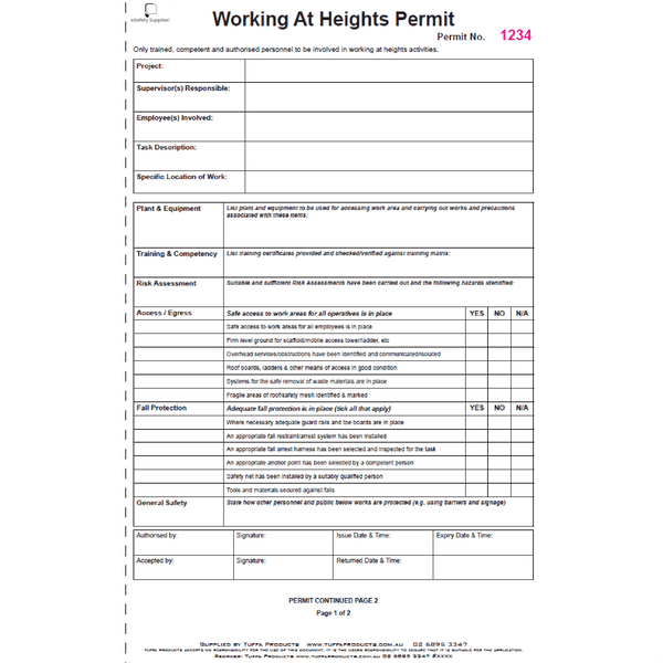Working At Heights Permit Books