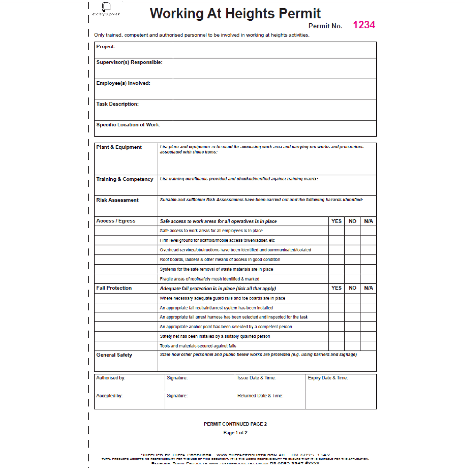 Working At Heights Permit Books