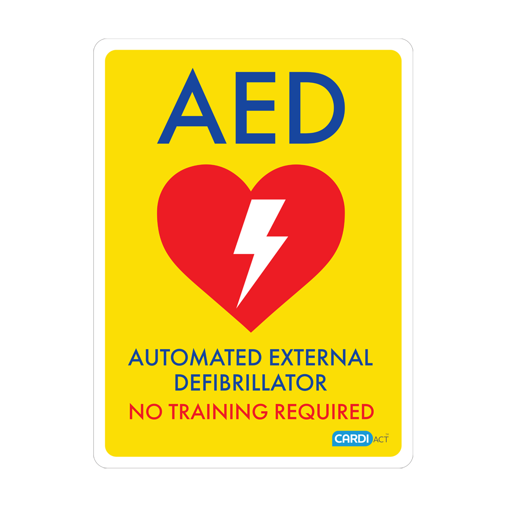 CARDIACT Yellow Poly AED Sign - No Training Required 22.5 x 30cm