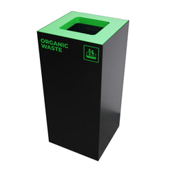 Waste Recycling Station Bin with Green Lid, 52L Matte Black Galvanised Steel Organic and Food Waste Bin for Offices and Cafes.