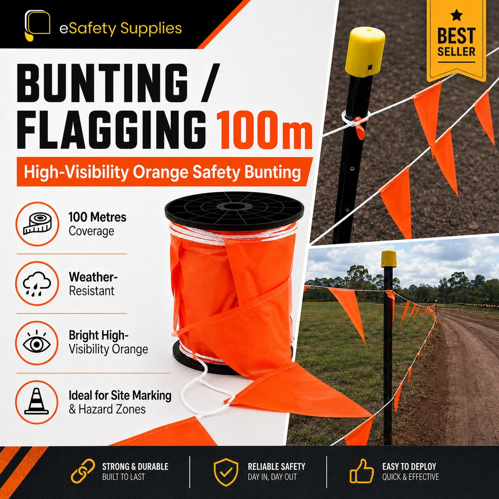 Bunting / Flagging 100m – Orange