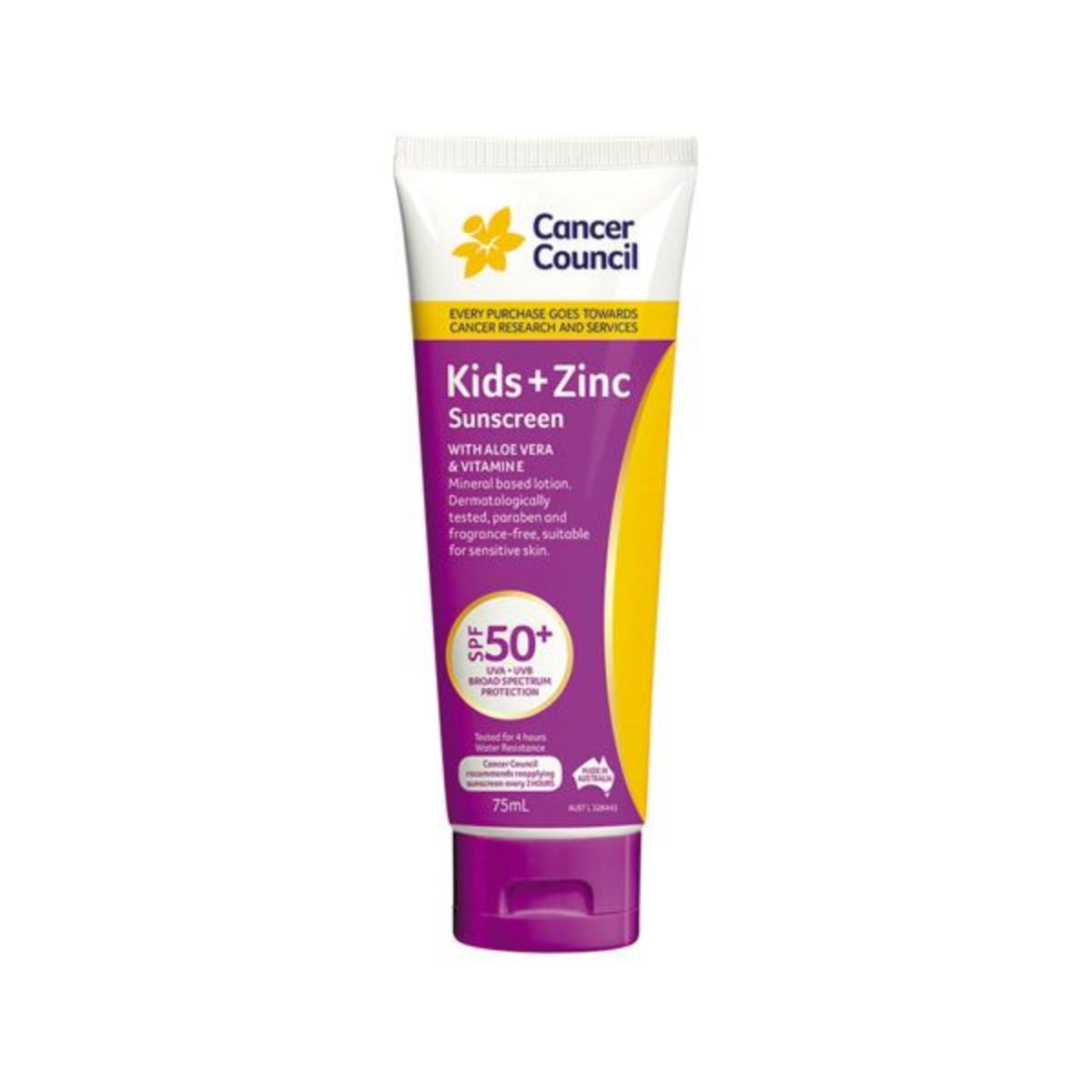 CCA Kids + Zinc Sunscreen SPF50+ 4HR WR  75ml