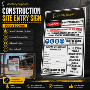Construction Site Entry Sign - 900x600mm - Corflute & Infosheet Signs