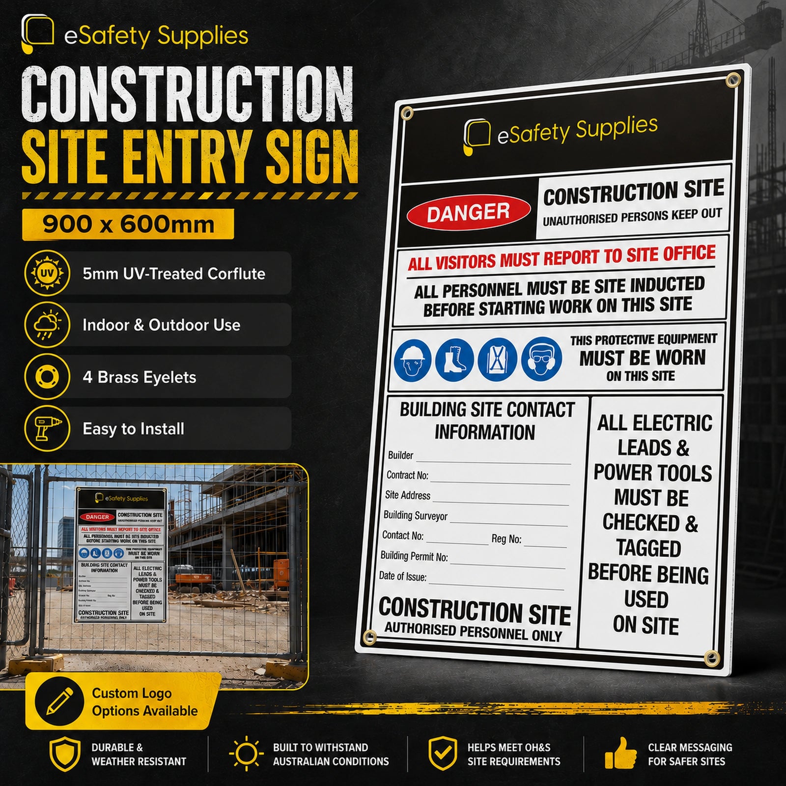 Construction Site Entry Sign - 900x600mm