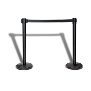 Retractable Belt Barrier Post - Black - Black Belt - Pedestrian Crowd Control Barrier