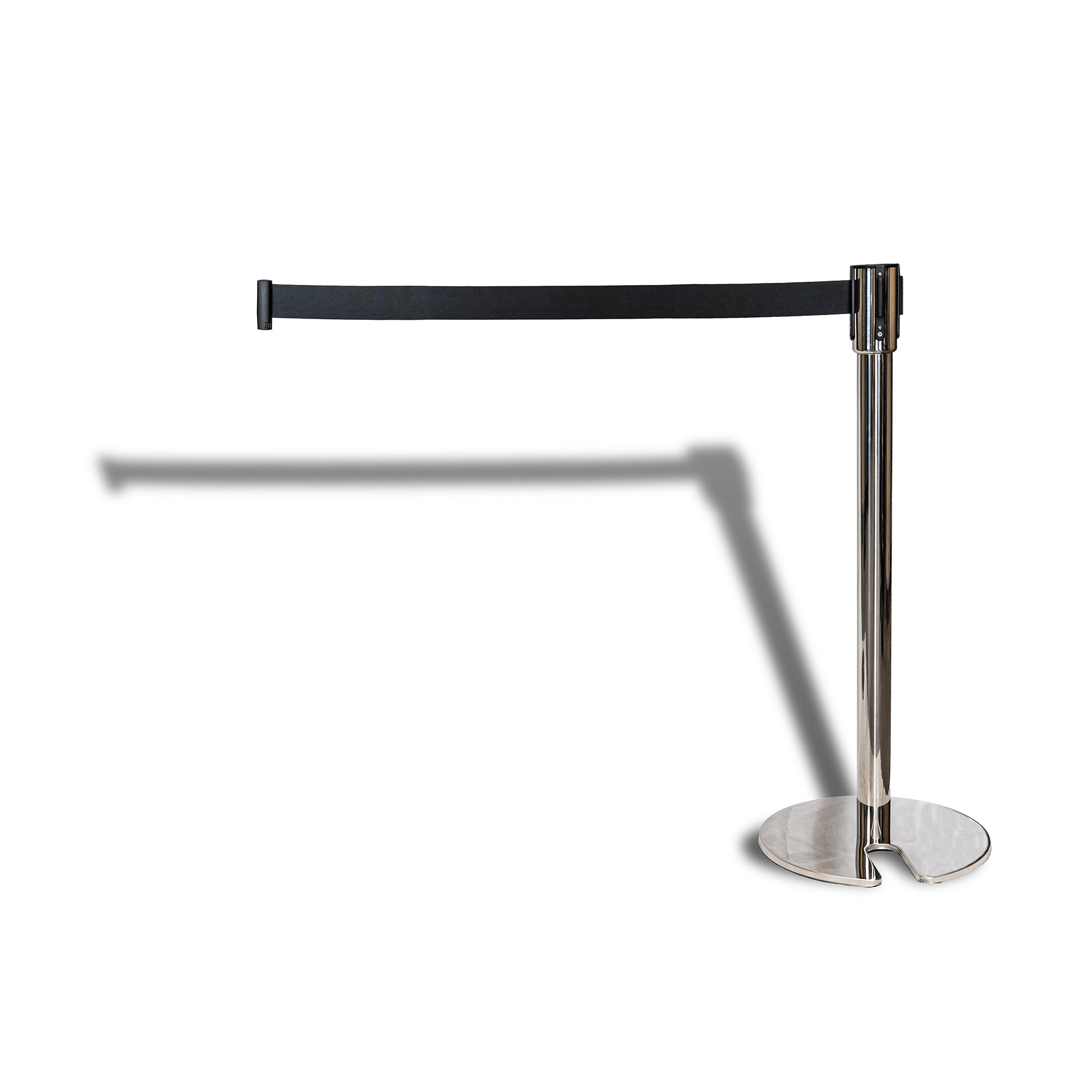 Retractable Belt Barrier Post - Stainless Steel | Black Belt - Stackable