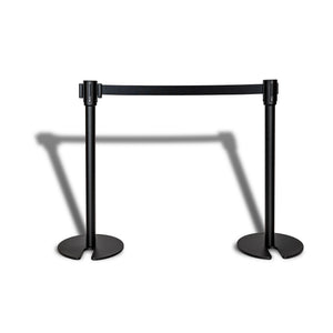 Outdoor Retractable Safety Belt Barrier - Stainless Steel - Black Belt - Stackable - Pedestrian Crowd Control Barrier