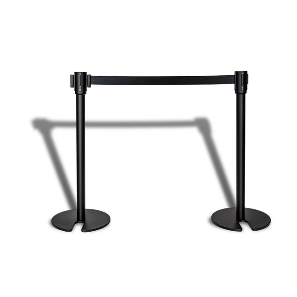 Retractable Belt Barrier Post - Black | Black Belt - Stackable